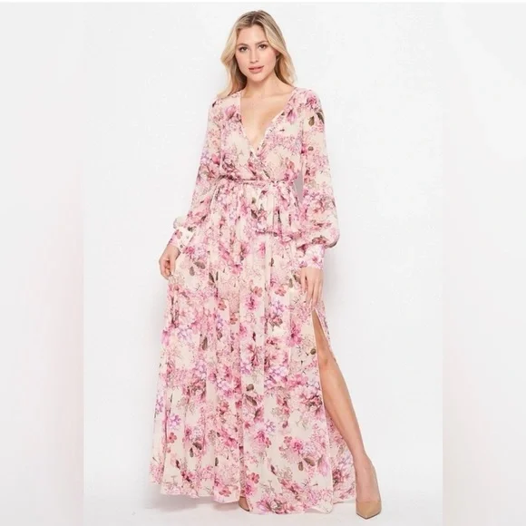 NWT Floral Pink Maxi Dress - Picture 1 of 4